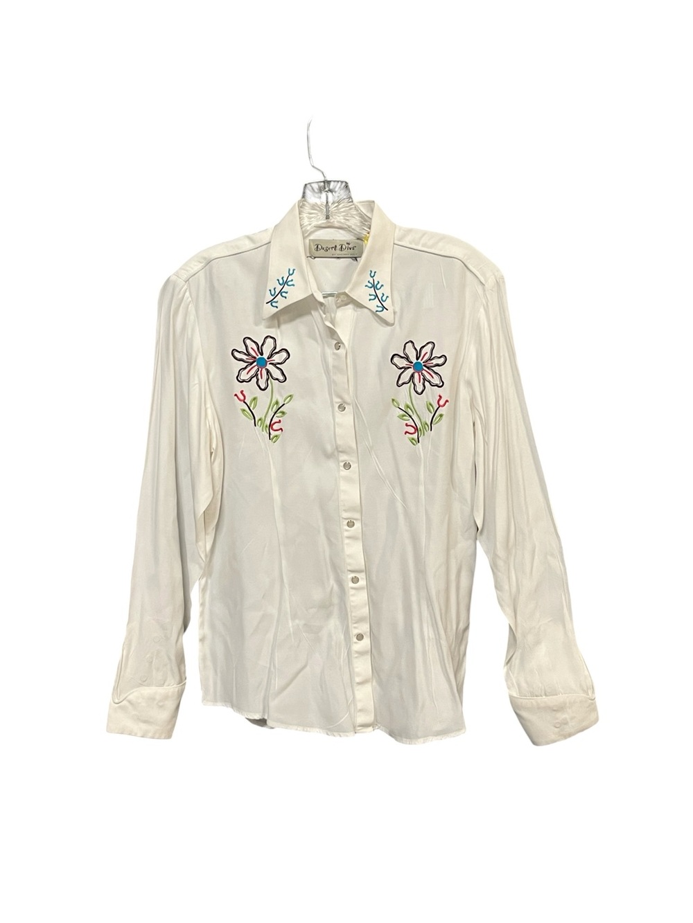 Desert Diva Sherry Holt Western Embroidered Snap Shirt Women’s M White Rayon